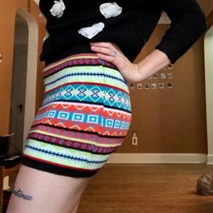 PLANET GOLD bold thread Gypsy short pencil skirt